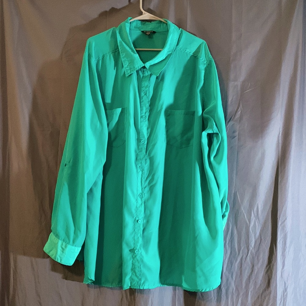 George, Mint Green Long Sleeve Button Down Blouse